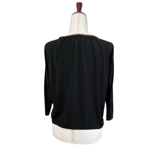 Michael Kors Black w/ Gold Chain 3/4 Sleeve Cold Shoulder Knit Top. Small - Picture 3 of 4